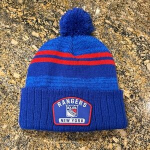 NEW YORK NY RANGERS Embroidered Cuffed PomPom KNIT BEANIE WINTER HAT NWOT